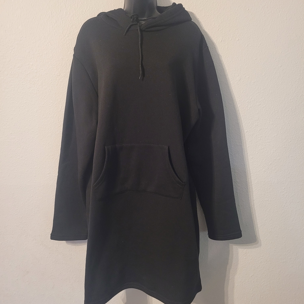 Black Hoodie Dress with Front Pocket